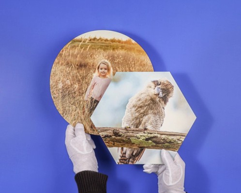 Foto auf einem Hexagon vor blauem Hintergrund