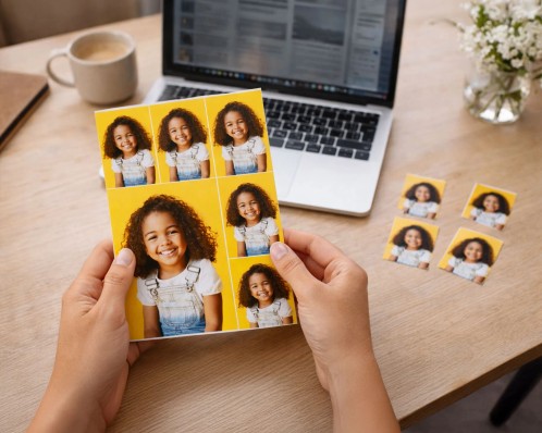 Mehrere Schulfotosets nebeneinander