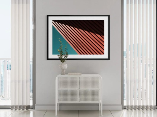 Framed Fine Art print with a mount in a living room