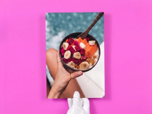 Fotoafdruk op grootformaat met een bakje fruit