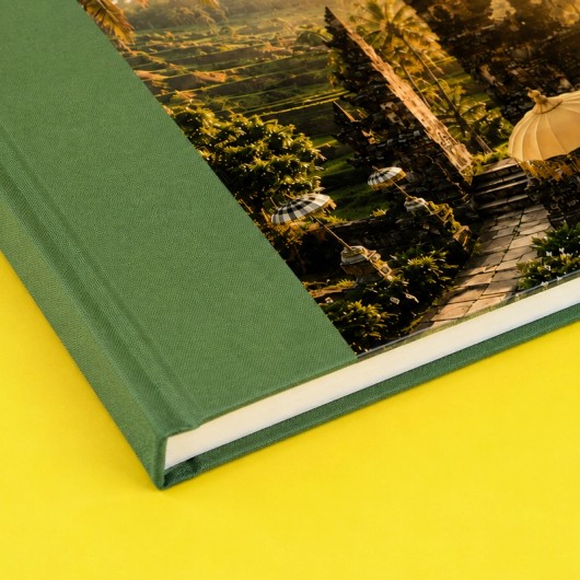 Hoek van een linnen Premium Fotoboek
