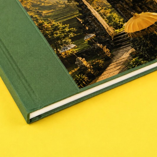 Hoek van een linnen Premium Fotoboek