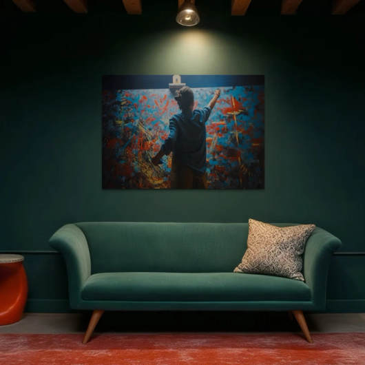 Wanddecoratie met schilderende man