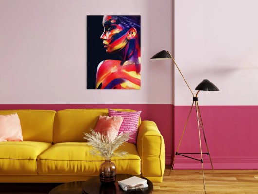 Tirage Fine Art sur aluminium Dibond dans un intérieur, accroché à un mur de salon