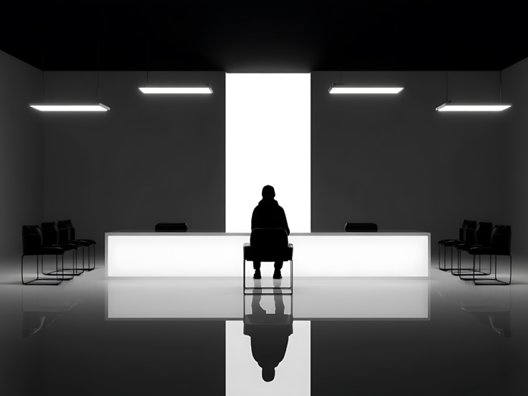 Monochrome loneliness person in empty waiting room